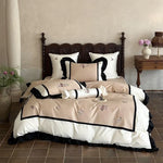 Bedding Set Cotton Satin Floral Embroidery & Ruffles 4-Piece