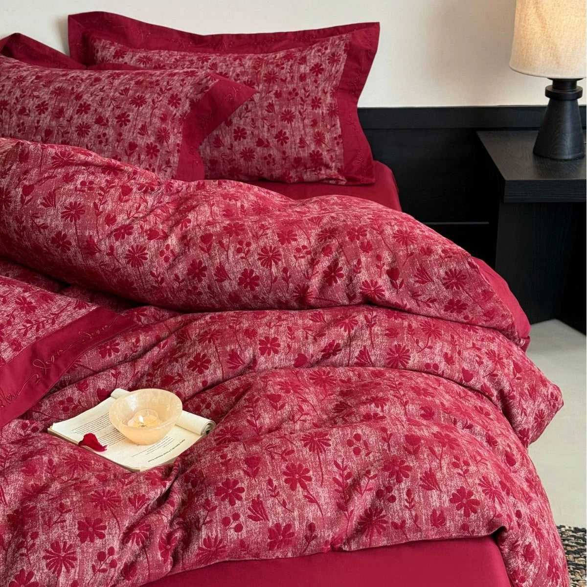 Bedding Set Cotton Satin Floral Jacquard 4-Piece