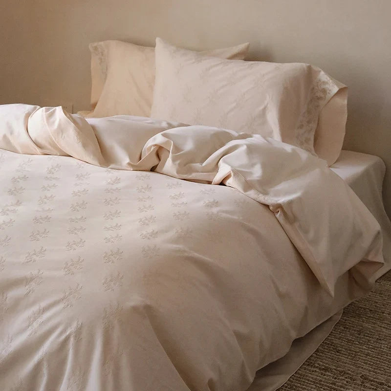 Bedding Set Cotton Satin Floral Jacquard 4 Piece
