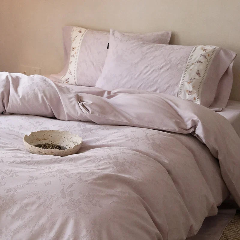 Bedding Set Cotton Satin Floral Jacquard 4 Piece