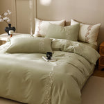 Bedding Set Cotton Satin Floral Vine Embroidery 4-Piece Set
