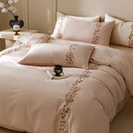 Bedding Set Cotton Satin Floral Vine Embroidery 4-Piece Set