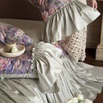 Bedding Set Cotton Satin Floral Watercolor Ruffles