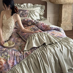 Bedding Set Cotton Satin Floral Watercolor Ruffles