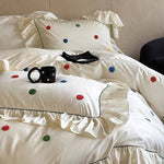 Bedding Set Cotton Satin Hand-Embroidered Dots 4-Piece