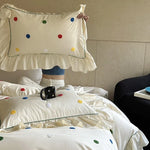 Bedding Set Cotton Satin Hand-Embroidered Dots 4-Piece