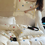 Bedding Set Cotton Satin Hand-Embroidered Dots 4-Piece