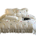 Bedding Set Cotton Satin Hand-Embroidered Dots 4-Piece