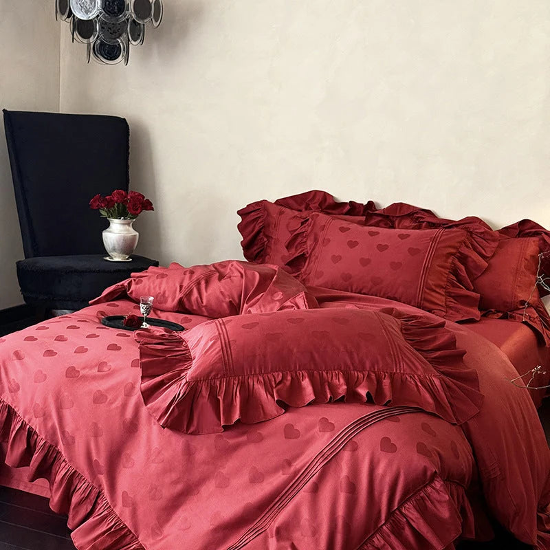 Bedding Set Cotton Satin Heart Jacquard 4-Piece