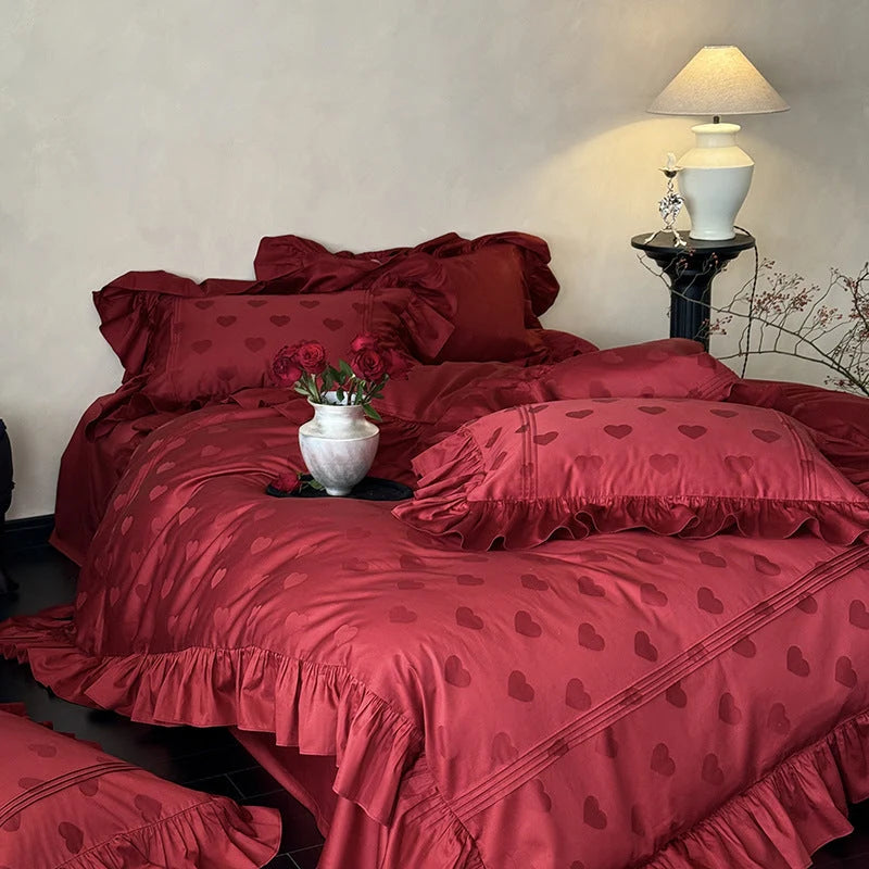 Bedding Set Cotton Satin Heart Jacquard 4-Piece