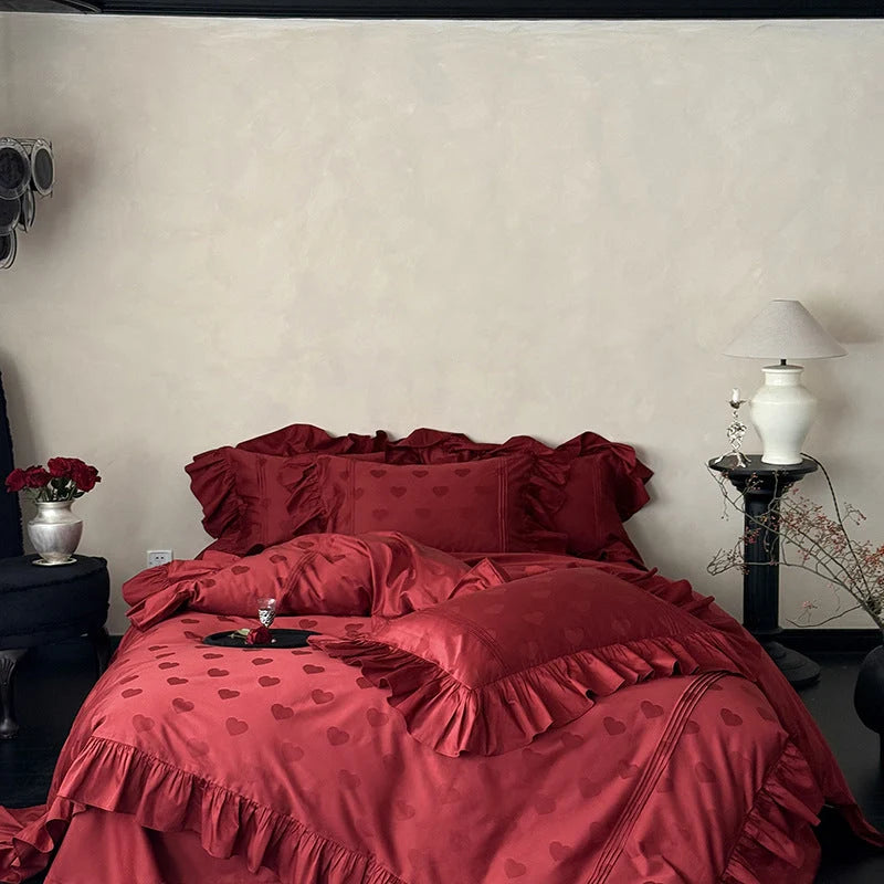 Bedding Set Cotton Satin Heart Jacquard 4-Piece