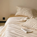Bedding Set Cotton Satin Jacquard Comforter & Embroidered Pillowcases