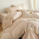 Bedding Set Cotton Satin Jacquard Fringed Trim 4-Piece