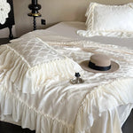 Bedding Set Cotton Satin Jacquard Ruffle Trim 4-Piece