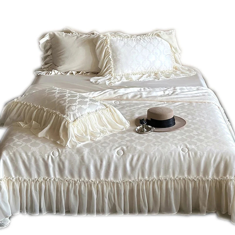 Bedding Set Cotton Satin Jacquard Ruffle Trim 4-Piece