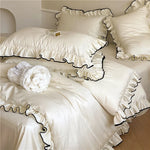 Bedding Set Cotton Satin Jacquard Ruffled 4-Piece