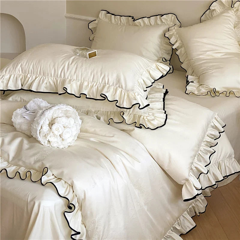 Bedding Set Cotton Satin Jacquard Ruffled 4-Piece