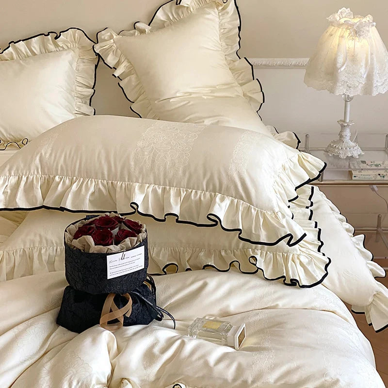 Bedding Set Cotton Satin Jacquard Ruffled 4-Piece