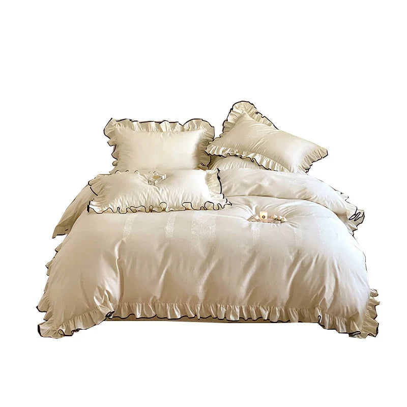 Bedding Set Cotton Satin Jacquard Ruffled 4-Piece