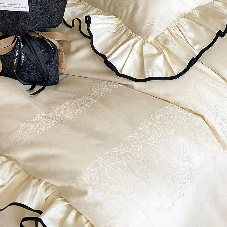 Bedding Set Cotton Satin Jacquard Ruffled 4-Piece