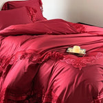 Bedding Set Cotton Satin Jacquard Ruffled Edges & Concealed Zippers