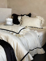 Bedding Set Cotton Satin Jacquard Ruffles & Contrast Piping