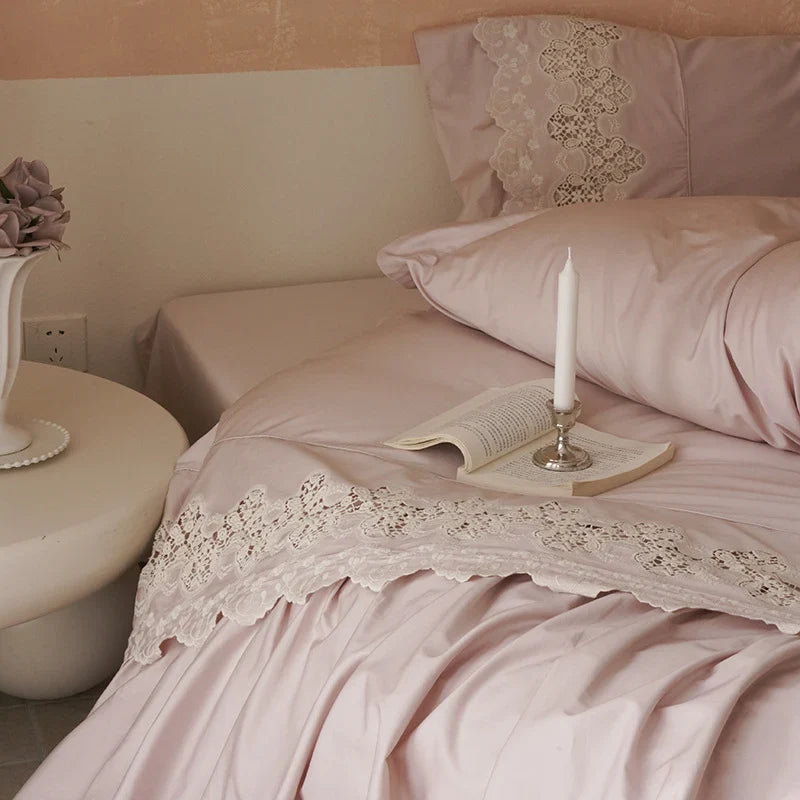 Bedding Set Cotton Satin Lace Ruffle 4-Piece
