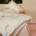 Bedding Set Cotton Satin Leaf Embroidery Set of 4