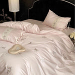 Bedding Set Cotton Satin-Like Embroidered Floral Machine-Washable