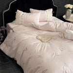 Bedding Set Cotton Satin-Like Embroidered Floral Machine-Washable