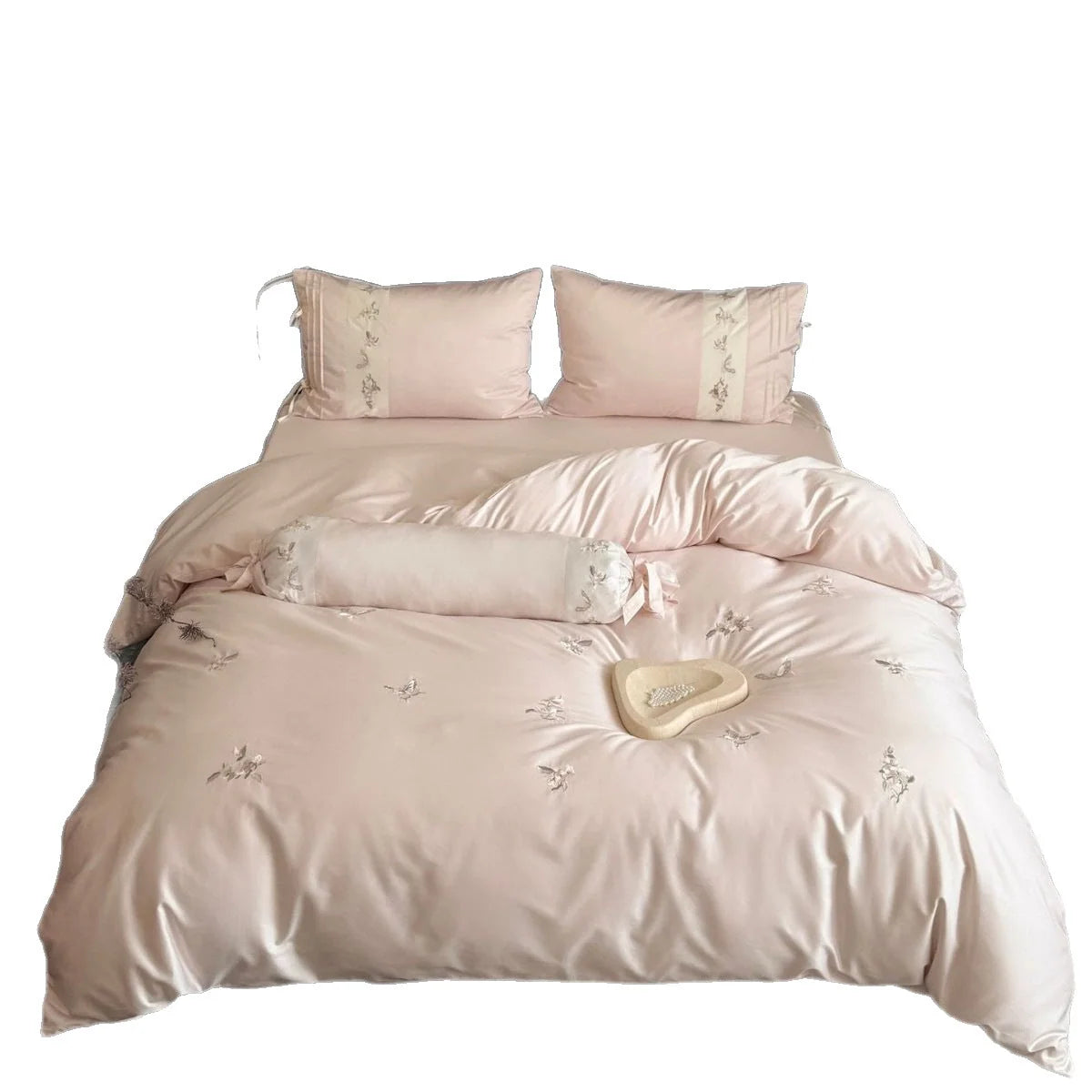 Bedding Set Cotton Satin-Like Embroidered Floral Machine-Washable