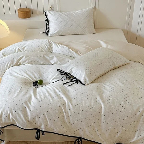 Bedding Set Cotton Satin Polka Dot Corner Ties