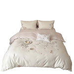 Bedding Set Cotton Satin Reversible Cat & Flower Embroidery