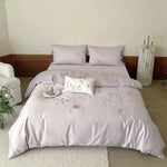 Bedding Set Cotton Satin Reversible Cat & Flower Embroidery