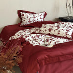 Bedding Set Cotton Satin Reversible Floral 4 Piece