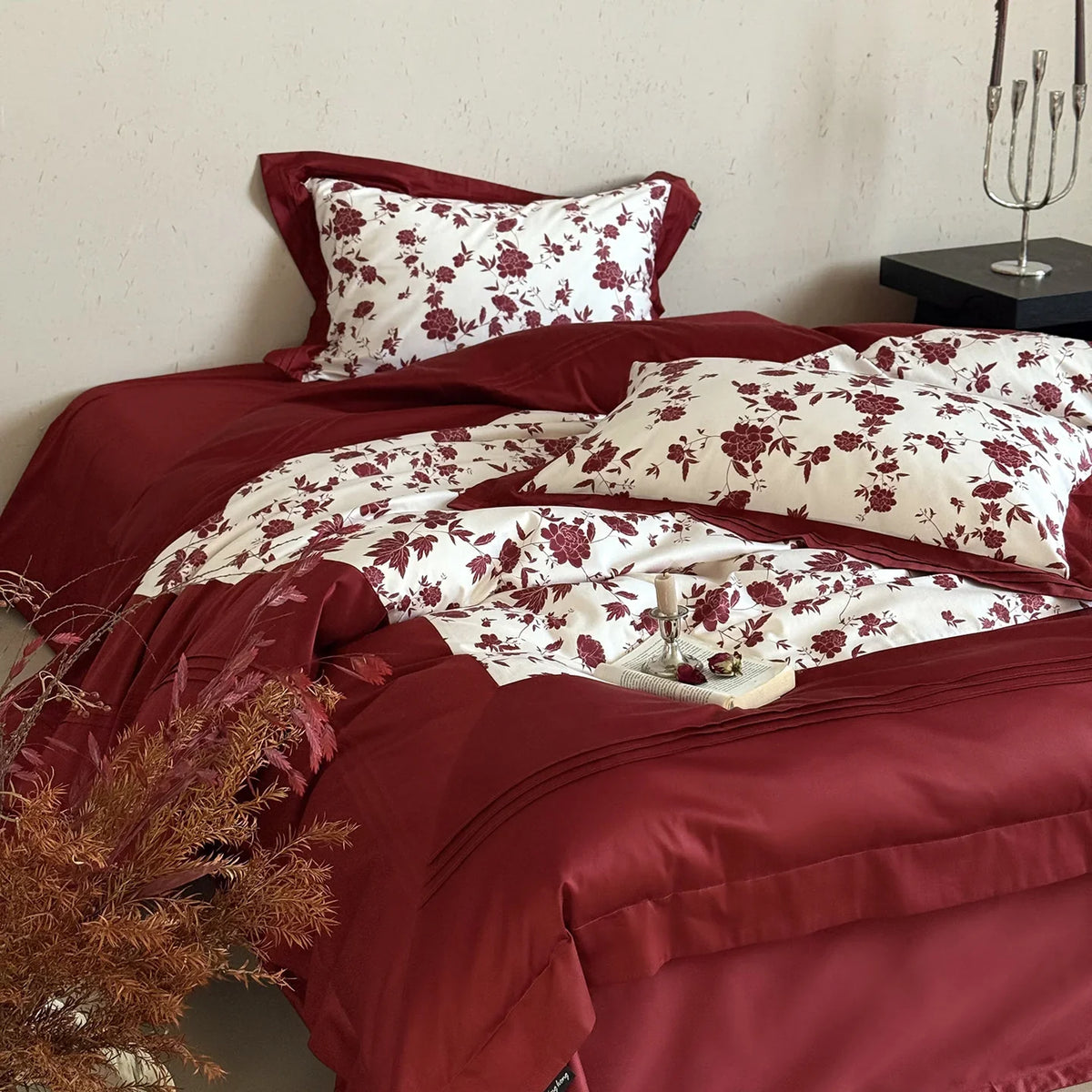Bedding Set Cotton Satin Reversible Floral 4 Piece
