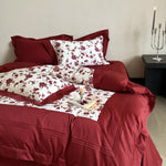Bedding Set Cotton Satin Reversible Floral 4 Piece