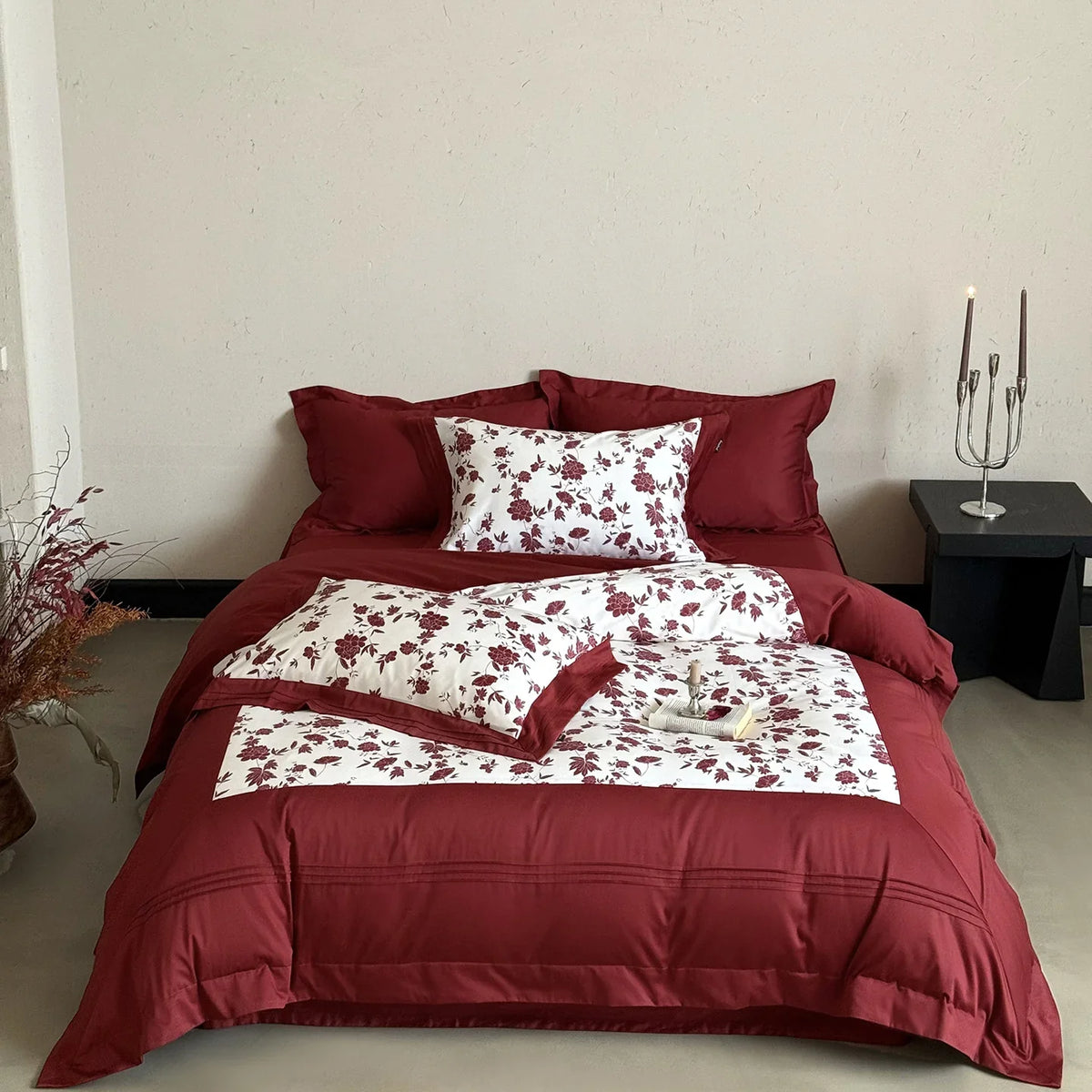 Bedding Set Cotton Satin Reversible Floral 4 Piece