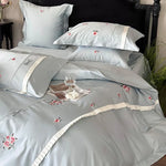 Bedding Set Cotton Satin Rose Embroidery Concealed Zipper