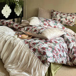 Bedding Set Cotton-Satin Rose Pattern & Gathered Bed Skirt