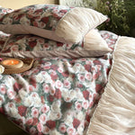 Bedding Set Cotton-Satin Rose Pattern & Gathered Bed Skirt