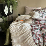 Bedding Set Cotton-Satin Rose Pattern & Gathered Bed Skirt