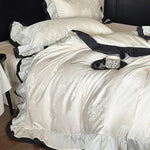 Bedding Set Cotton Satin Ruffle Contrast Edge 4-Piece