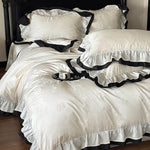 Bedding Set Cotton Satin Ruffle Contrast Edge 4-Piece