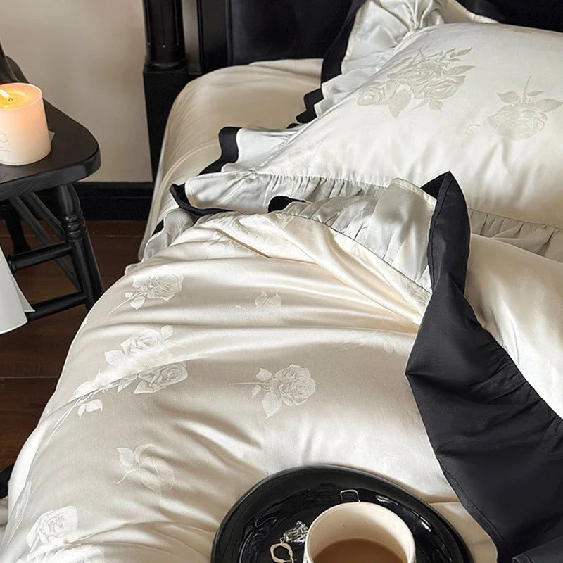 Bedding Set Cotton Satin Ruffle Contrast Edge 4-Piece