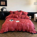 Bedding Set Cotton Satin Ruffle Contrast Edge 4-Piece