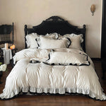 Bedding Set Cotton Satin Ruffle Contrast Edge 4-Piece
