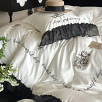 Bedding Set Cotton Satin Ruffle & Rose Embroidery 4-Piece