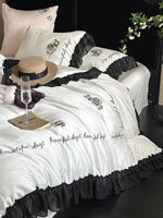 Bedding Set Cotton Satin Ruffle & Rose Embroidery 4-Piece