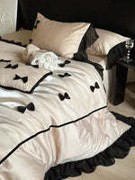 Bedding Set Cotton Satin Ruffles & Bows Four-Piece